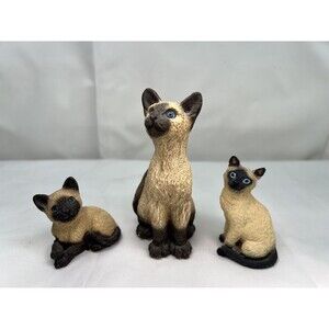 3 Of Siamese Cat Figurine - Stone Critter Littles - 1988 Made in USA Vintage